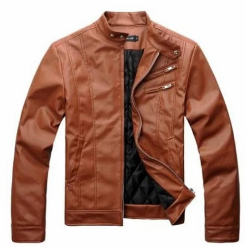 Men tan leather jacket by TF Role Fashion